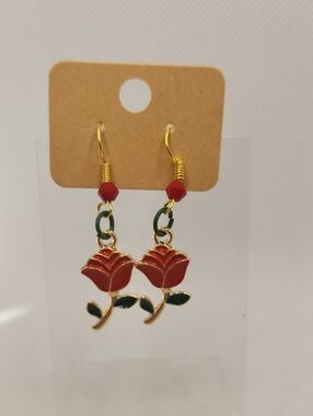 Red Rose Earrings - Beauty And The Beast Rose